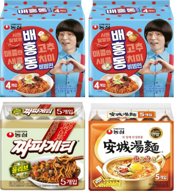 [농심] 배홍동비빔면 8봉 + 짜파게티 5봉 + 안성탕면 5봉, 18개, 1개