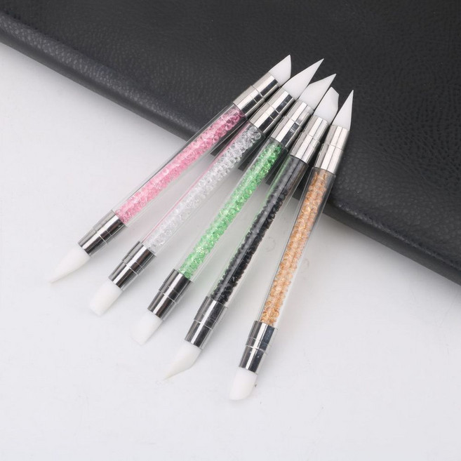 美甲筆 帶鑽矽膠筆, 1個, 5支套裝黑