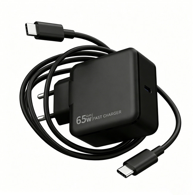65W 질화갈륨 PDPPS 초고속 Type-C 충전기 + 65W C to C 1.5m 케이블, 1개, 블랙