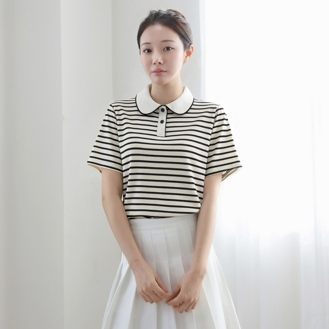 클레이스 미리 여성 골프웨어 스트라이프 PK 카라 반팔 티셔츠