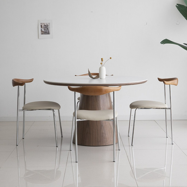 트리몬 TM03 포세린 월넛 1200 사이즈 원형 세라믹 카우의자 식탁세트 (의자 4개), 월넛 750세트 (카우의자 4개)