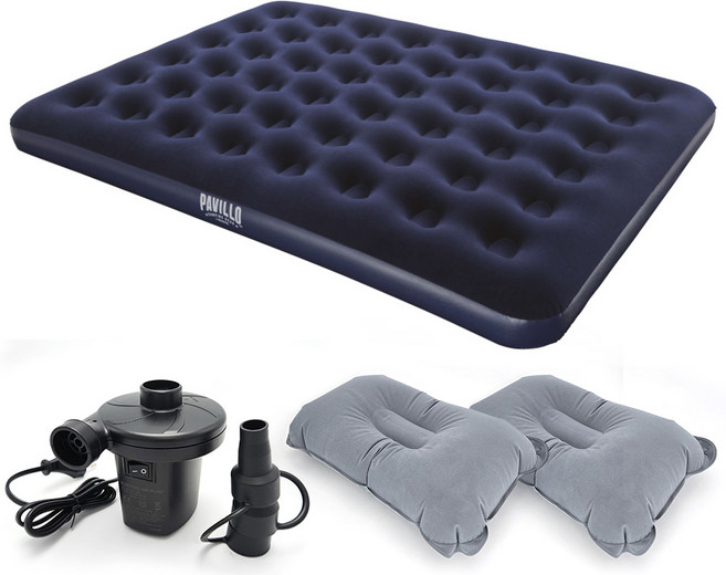 캠핑 차박매트 에어매트+자동펌프+에어배게, 블루