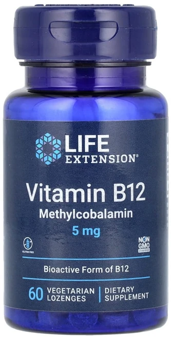 라이프익스텐션 비타민B12 메틸코발라민 5mg 채식주의자용 사탕 60개, 60정, 1개 - 쿠팡