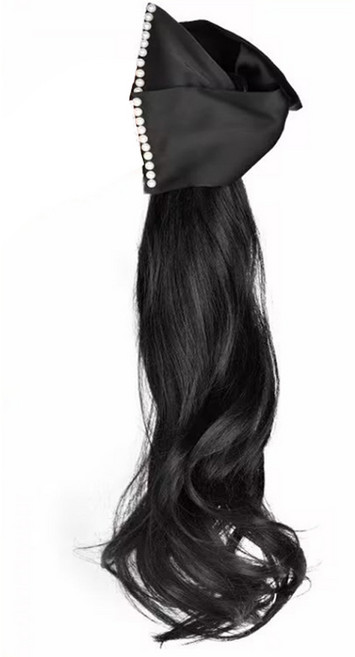 백송 새틴 진주 롱 웨이브 가발 집게핀 곱슬 긴머리 풍성 하이 포니테일 셀프 스타일링, 1개, 쿨블랙