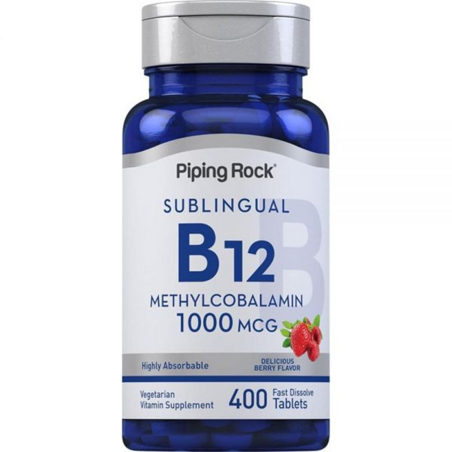 Piping Rock 비타민 B12 설하 정제 | 1000mcg | 400정 | 여성 및 남성용 메틸코발라민 보충제 | 베리 맛 | 채식주의자 GMO 프리 글루텐 프리, 1개