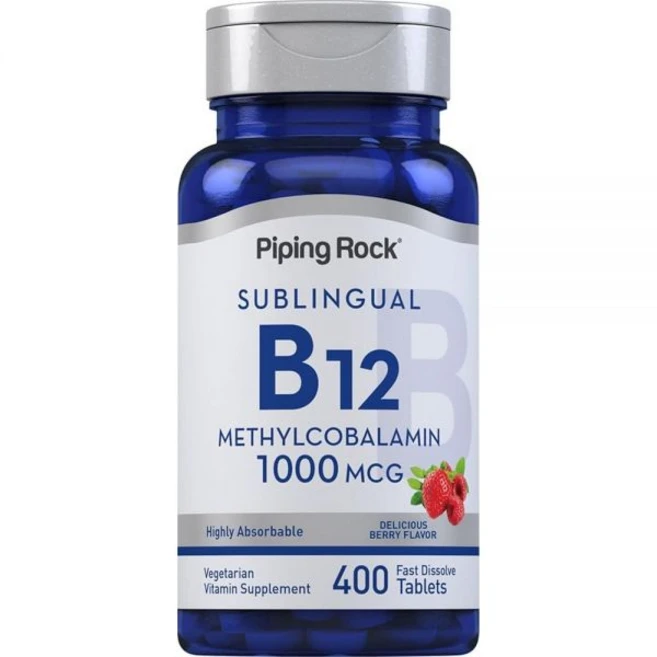 Piping Rock 비타민 B12 설하 정제 | 1000mcg | 400정 | 여성 및 남성용 메틸코발라민 보충제 | 베리 맛 | 채식주의자 GMO 프리 글루텐 프리, 1개 - 쿠팡