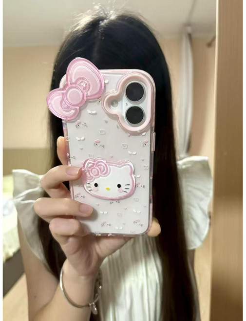 핑크리본 캐릭터키티 큐티케이스 아이폰 케이스 17/16/15