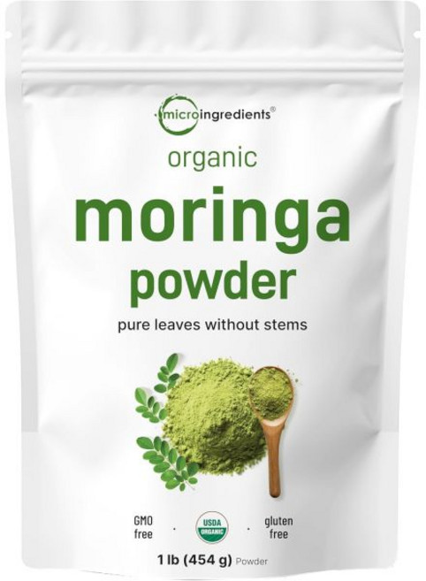 유기농 모링가 올레페리카 잎 가루 2파운드 항산화제와 면역 비타민 풍부한 슈퍼푸드 차 음료에 적합 인도산 비건 Mcro ngredents, 16 온스 (1개 묶음)