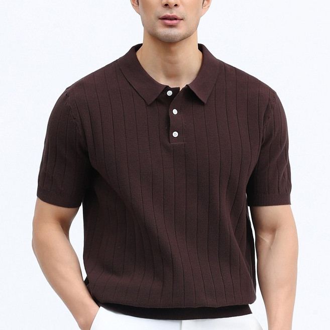 글리멜로 남자 여름 쿨링 비스코스 골지 니트 카라 반팔 티셔츠