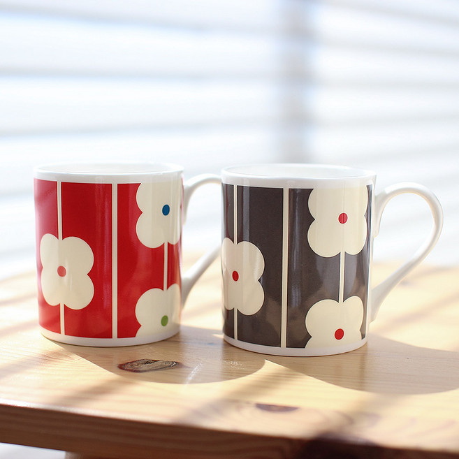 올라카일리 플라워 머그컵 2P세트, 레드와 그레이 머그, 1개