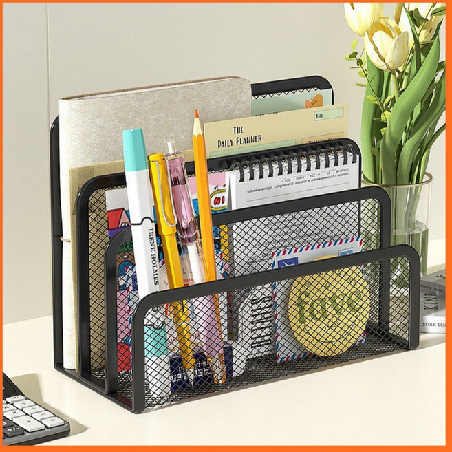 파일꽂이 3단 미니 책꽂이 철제 화일 얇은 책꽂이, 1개, 블랙