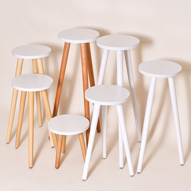 화이트 원형 원목 화분 진열대