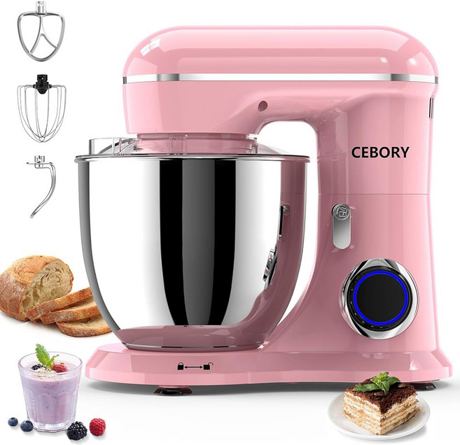 3-in-1 전기 스탠드 믹서 6.5QT 볼 660W 10단 주방 가정용 음식 믹서에는 도우 훅 비터 및 휘스크 베이킹 대부분의 가정 요리사를 위한 빵 케이크 아가베 그린이, Pink