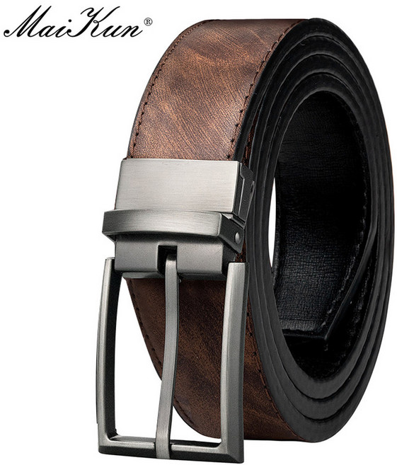 Maikun 남성용 가역 가죽 벨트 바지 용 갈색 가죽 벨트 보스 벨트 남성용 디자이너 허리 벨트 커피, 02 Coffee, [01] 125 센치메터
