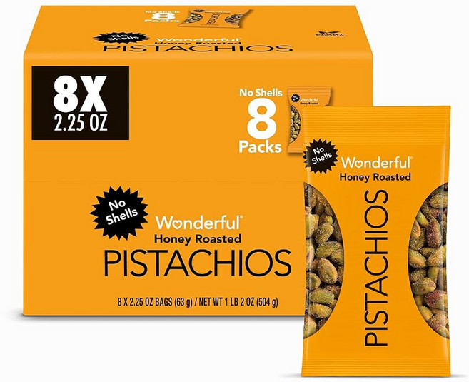 피스타치오 껍질 바다 소금 및 식초 맛 견과류 2.25단위온스 봉지 8팩 단백질 스낵 텐 프리, Honey Roasted, 2.25 Ounce (Pack of 8)