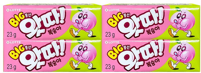 롯데제과 빅풍선껌 왓따껌 복숭아 / 풍선껌, 23g, 4개