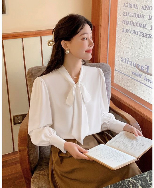【垂感氣質】雪紡襯衫 女襯衫 上衣 女裝 襯衫 蝴蝶結繫帶 寬鬆百搭 純色長袖 春秋通勤約會