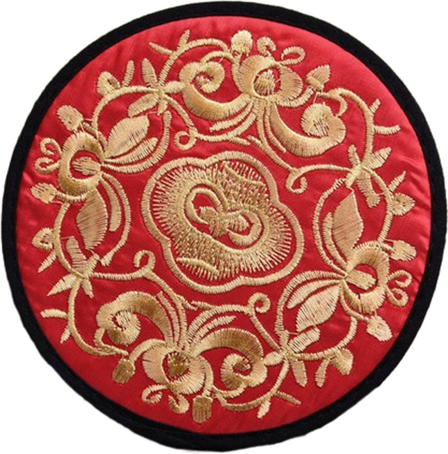 中國風圓形刺繡杯墊, 紅單色, 1套