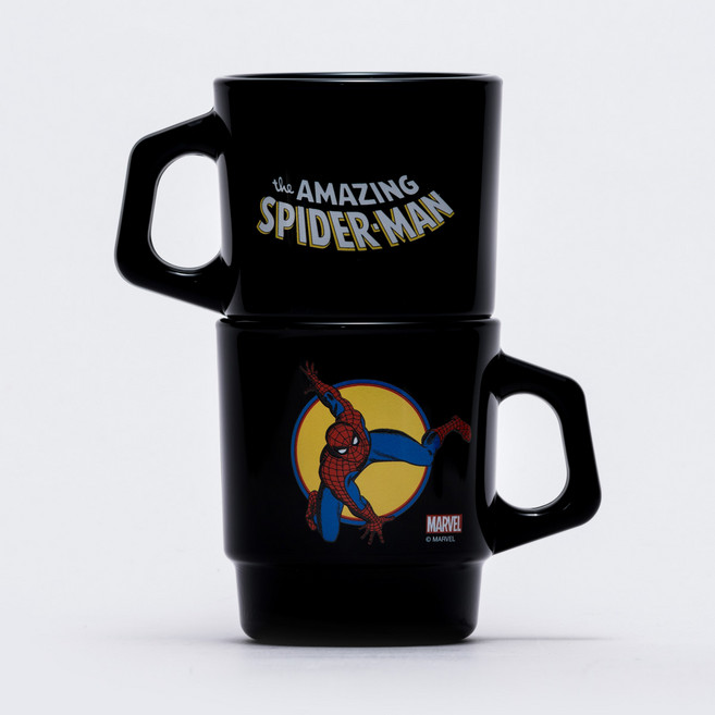 파이어킹 재팬 Fire King 스태킹 머그 마블 스파이더맨 [로고]블랙, 1개