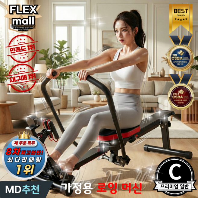 플렉스몰 로잉머신 가정용 홈트 저소음 유산소 노젓기 코어 실내 전신운동, C