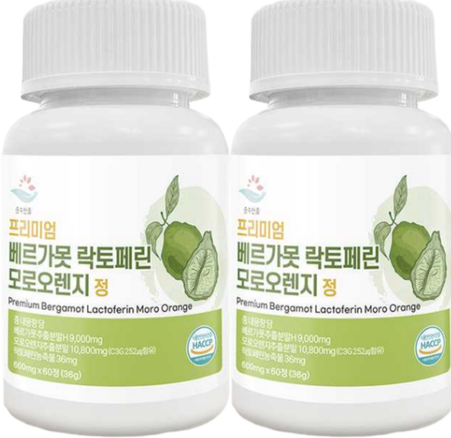 HACCP인증 프리미엄 베르가못 락토페린 모로오렌지 정 600mg, 2개, 60회분