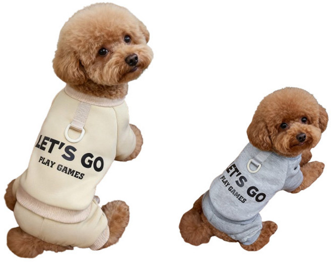 후쿠호 1+1 반려동물 애완견 따뜻한 기모 레츠고 강아지 올인원, 1세트, 그레이+베이지