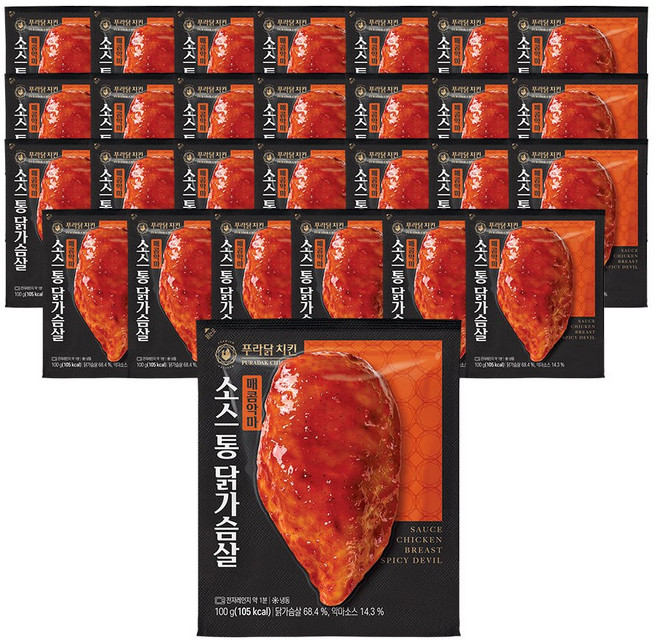 [무료배송/당일출고] 푸라닭 소스 통 닭가슴살 매콤악마, 28개, 100g