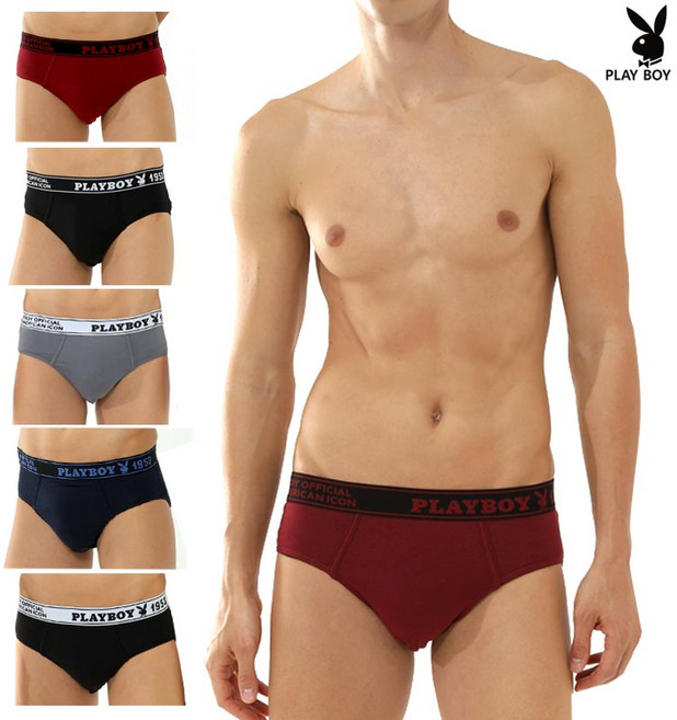 PLAYBOY 남성팬티 5장세트 85-130사이즈 삼각팬티 아웃밴드