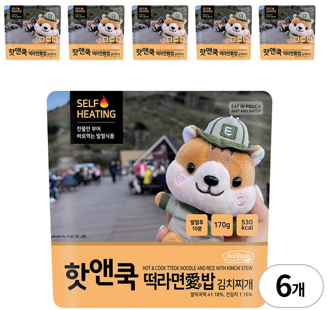 핫앤쿡 떡라면애밥 김치찌개 비화식 발열도시락 전투식량 등산도시락 간편식, 170g, 6개