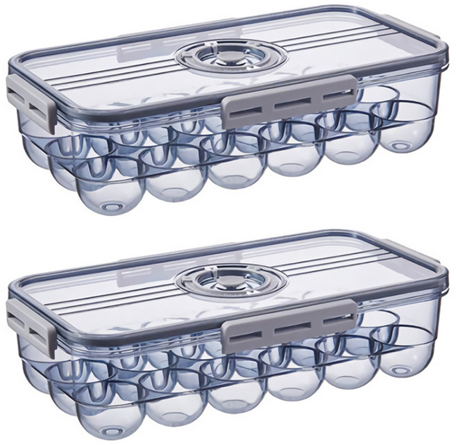 세정컴퍼니 계란 트레이 2P 락 보관함 냉장고 달걀 케이스 18구, 그레이