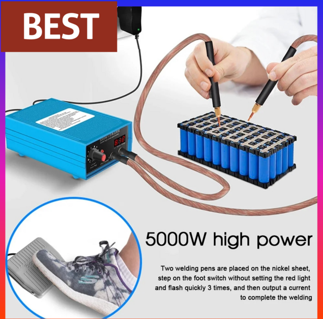 회전식 조절 손잡이가 있는 스폿 용접기 8000W 고출력 이중 펄스 스팟 18650 리튬 배터리 용접용 1개, 5)0.12mm × 1개