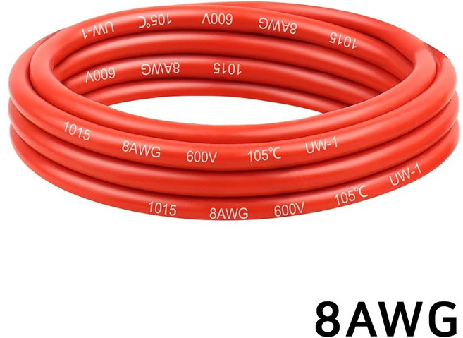 8AWG 실리콘 케이블 드론 RC카 배터리 전원선 고내열 주석도금 구리, 1개, (케이블) 8AWG(레드)