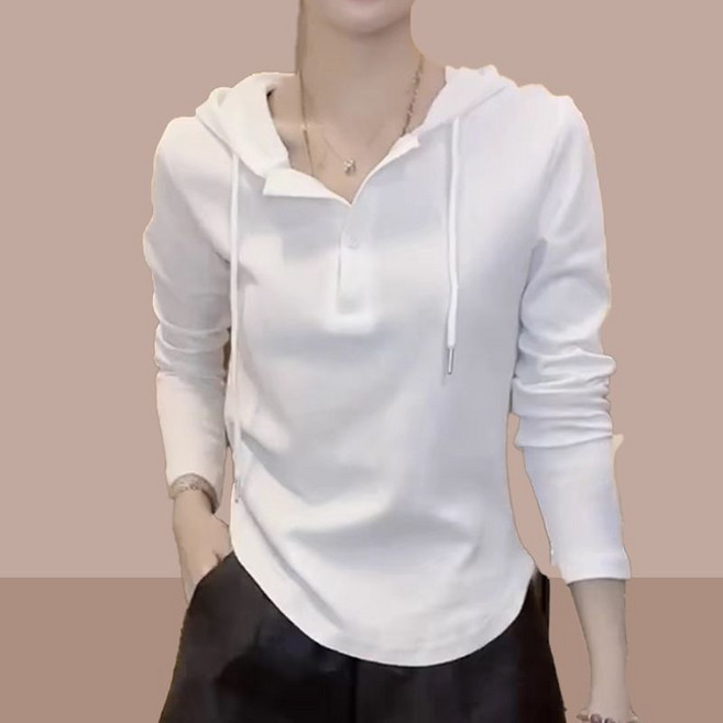 유니픽 여성 봄가을 순면 후드티 버튼 디자인 슬림핏wbr