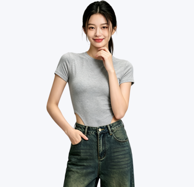 Lousxxy 로브스시 캡내장 반팔 바디수트 스냅버튼 슬림핏 노브라티 바프의상 2601
