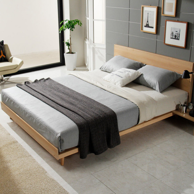 미코퍼니처 하루 평상형 침대+본넬 매트리스, 오크