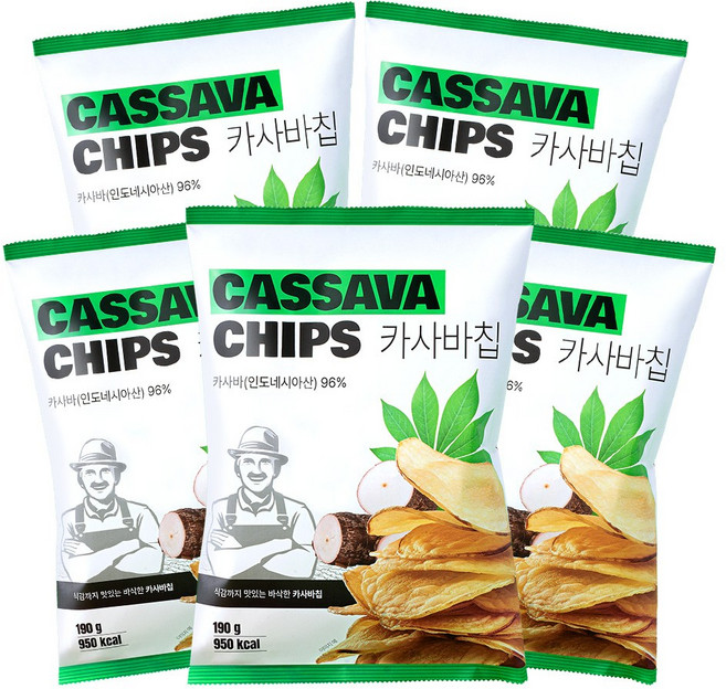 왓더파머스 대용량 글루텐프리 비건 통슬라이스 제로 카사바칩 건강한 저당 과자, 5개, 190g