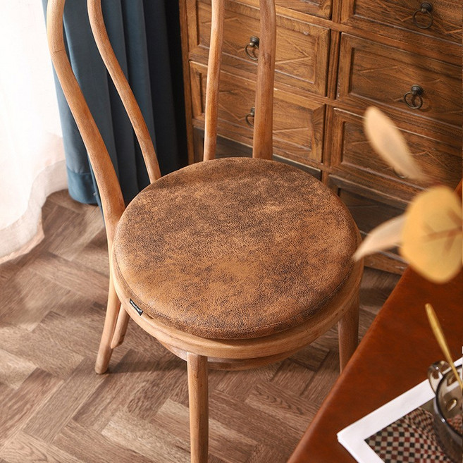 해피유통 빈티지 라운드 가죽 방석 두꺼운 좌석 쿠션 편안한 올 시즌 사용, 직경 30CM, 두께 4CM, 3