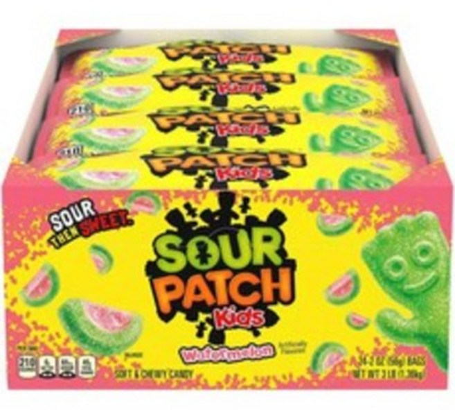 Sour Patch Kids Soft & Chewy Sour Then Sweet Candy Watermelon 사워 패치 키즈 워터멜론 소프트 앤 츄이 사워 덴 스위트 수박맛 캔디, 56g, 24개