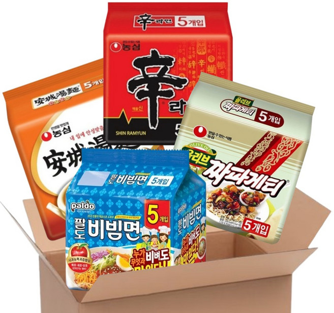 [맛슐랭] 신라면 5 + 안성탕면 5 + 짜파게티 5 + 팔도비빔면 5, 1세트