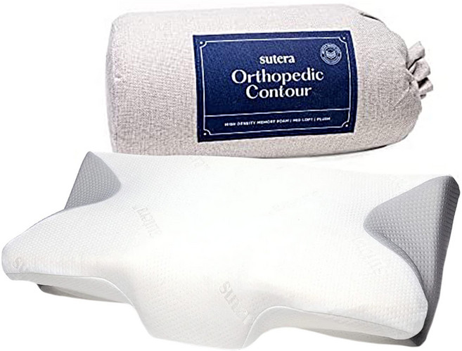 수테라 - 수면용 드림 딥 메모리 폼 베개 세탁 가능한 커버가 있는 컨투어 베개, White + Gray, 1개