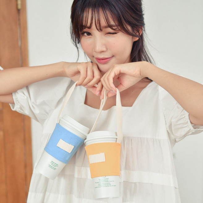 코코드림 에코 드링크백 재사용컵홀더 텀블러백 컵가방 캔버스백 휴대용, 브라운, 1개