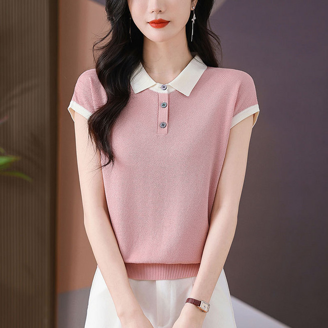 뚜니와또니 여성 텐셀 카라넥 반팔 티셔츠 루즈핏 얇은 여름 상의