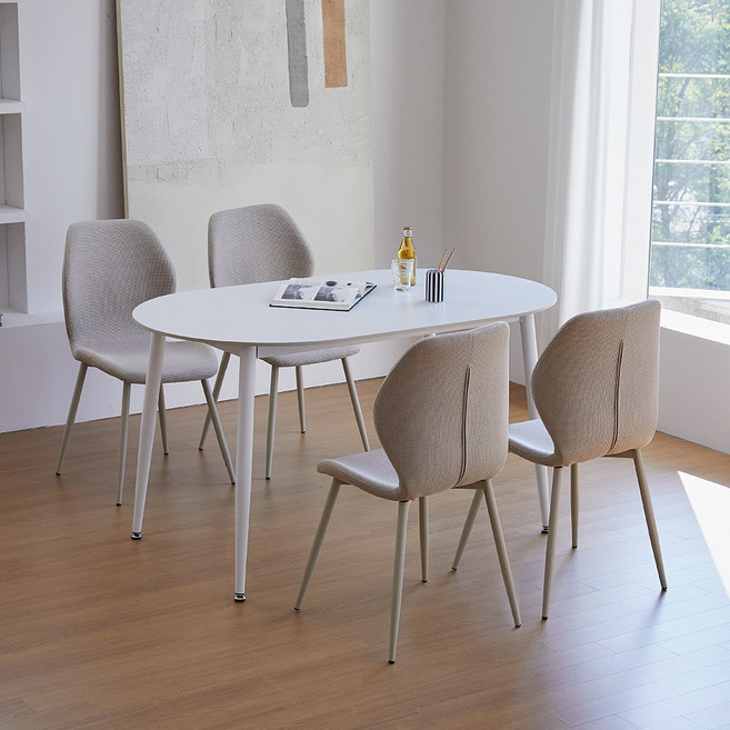 베스트리빙 스칸디 철제 헥사 1400 4인용 12T 포세린 타원형 통세라믹 원목식탁 테이블세트/방문설치, 1400타원세라믹, 베이지, 마블화이트, 일반의자 4