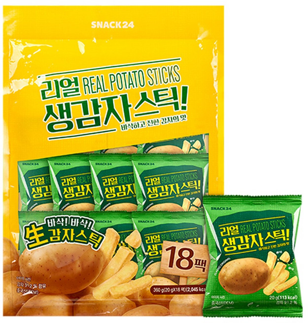 스낵24 리얼생감자스틱 포테이토스낵 대용량 과자, 1봉, 360g
