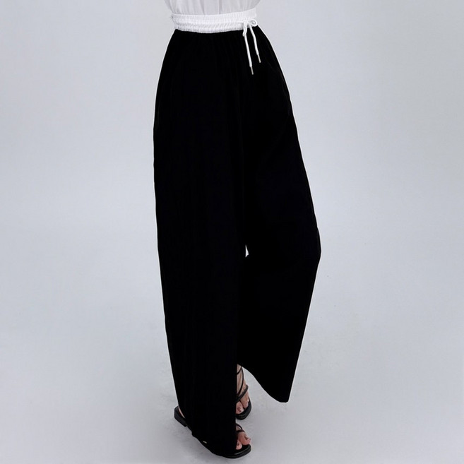 라이크 허리 배색 링클 프리 쿨 소재 스트레이트 와이드 밴딩 팬츠