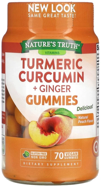 Nature's Truth 강황 커큐민 + 생강 천연 복숭아 맛 베지 구미젤리 70개, Nature'sTruth강황커큐민+생강천연복숭아, 1개 - 쿠팡