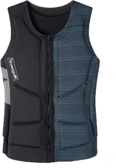 小島生活 超薄防撞救生背心 衝浪水上摩托車防寒助浮衣, 藍黑色,2XL