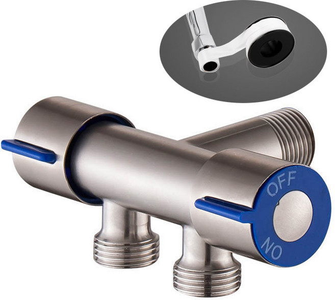 파파스 수도분배기 2구 두갈래 수도꼭지 T형 양갈래 수전, 1개