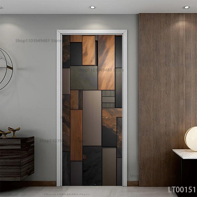 나무 질감 예술 벽화 스티커 - 문 침실 및 캐비닛용 방수 자체 접착, 01 77x200cm (cut 2pcs), 03 LT00151, 1개