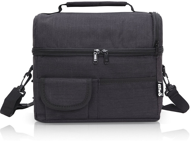 퍼투 인슐레이티드 런치 백 어드저스터블 숄더 스트랩 포함 보온보냉가방 8L, Black